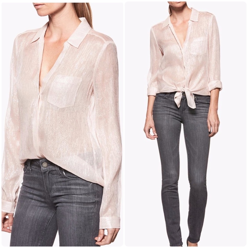 PAIGE everleigh sheer pinkish button up shirt